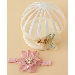 Babyhug Headbands with Floral Applique Pack of 2 - Dark Pink & Cream