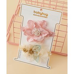Babyhug Headbands with Floral Applique Pack of 2 - Dark Pink & Cream