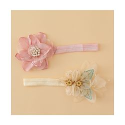 Babyhug Headbands with Floral Applique Pack of 2 - Dark Pink & Cream