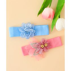 Babyhug Headbands With Floral Applique Pack of 2 - Blue & Pink