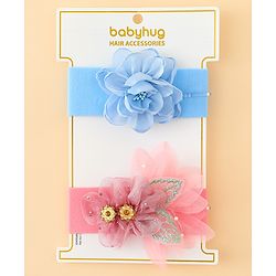 Babyhug Headbands With Floral Applique Pack of 2 - Blue & Pink