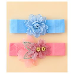 Babyhug Headbands With Floral Applique Pack of 2 - Blue & Pink