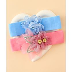 Babyhug Headbands With Floral Applique Pack of 2 - Blue & Pink