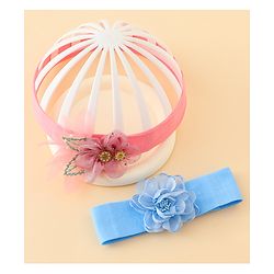 Babyhug Headbands With Floral Applique Pack of 2 - Blue & Pink