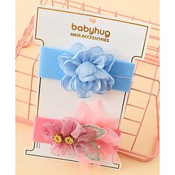Babyhug Headbands With Floral Applique Pack of 2 - Blue & Pink