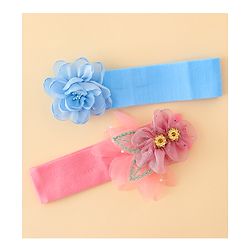 Babyhug Headbands With Floral Applique Pack of 2 - Blue & Pink