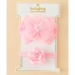 Babyhug Headbands With Floral & Bow Applique Pack of 2 - Pink