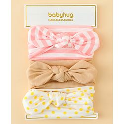 Babyhug Headbands with Stripes &  Polka Dots Print Pack of 3 -Multicolor