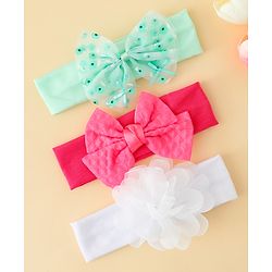 Babyhug Headbands with Bow & Floral Applique Pack of 3 - Sea Green Red & White