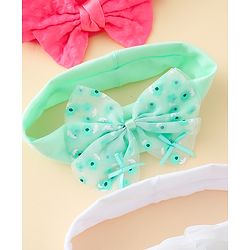 Babyhug Headbands with Bow & Floral Applique Pack of 3 - Sea Green Red & White