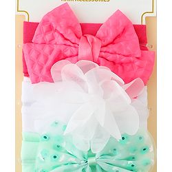 Babyhug Headbands with Bow & Floral Applique Pack of 3 - Sea Green Red & White