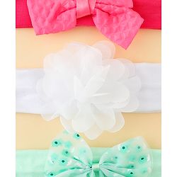 Babyhug Headbands with Bow & Floral Applique Pack of 3 - Sea Green Red & White