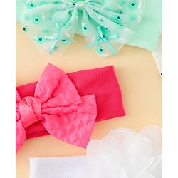 Babyhug Headbands with Bow & Floral Applique Pack of 3 - Sea Green Red & White