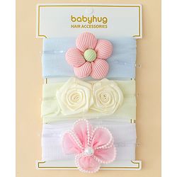 Babyhug Headbands With Floral Applique Pack of 3 - Multicolor