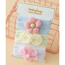 Babyhug Headbands With Floral Applique Pack of 3 - Multicolor