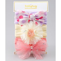 Babyhug Headbands With Bow & Floral Applique Pack of 3 - Multicolor
