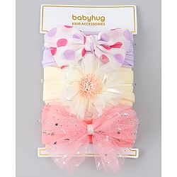 Babyhug Headbands With Bow & Floral Applique Pack of 3 - Multicolor