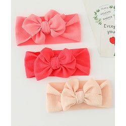 Babyhug Headbands  With Bow Applique  Pack of 3 - Pink Red & Cream