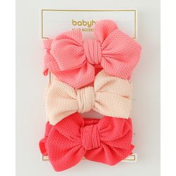 Babyhug Headbands  With Bow Applique  Pack of 3 - Pink Red & Cream