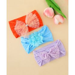 Babyhug Headbands  With Bow & Floral Applique Pack of 3-Red Light Blue & Plum