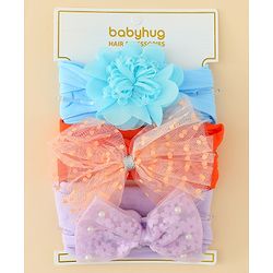 Babyhug Headbands  With Bow & Floral Applique Pack of 3-Red Light Blue & Plum