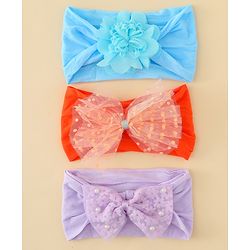 Babyhug Headbands  With Bow & Floral Applique Pack of 3-Red Light Blue & Plum