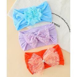 Babyhug Headbands  With Bow & Floral Applique Pack of 3-Red Light Blue & Plum