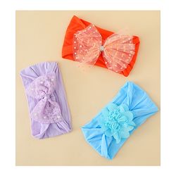 Babyhug Headbands  With Bow & Floral Applique Pack of 3-Red Light Blue & Plum