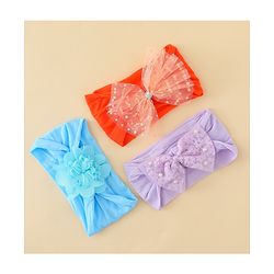 Babyhug Headbands  With Bow & Floral Applique Pack of 3-Red Light Blue & Plum