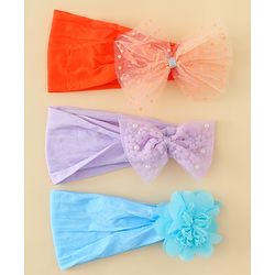 Babyhug Headbands  With Bow & Floral Applique Pack of 3-Red Light Blue & Plum