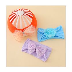 Babyhug Headbands  With Bow & Floral Applique Pack of 3-Red Light Blue & Plum