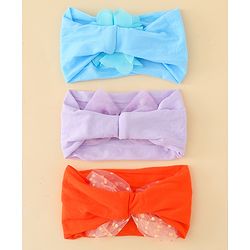 Babyhug Headbands  With Bow & Floral Applique Pack of 3-Red Light Blue & Plum