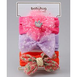 Babyhug Headbands With Bow Applique Pack of 3 - Multicolor