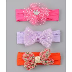 Babyhug Headbands With Bow Applique Pack of 3 - Multicolor