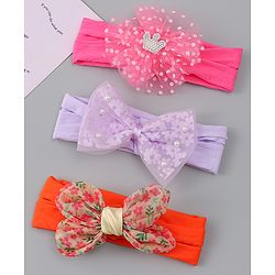 Babyhug Headbands With Bow Applique Pack of 3 - Multicolor