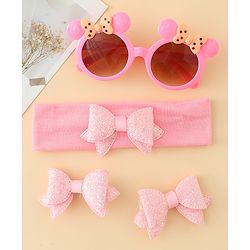 Babyhug Hair Accessories & Sunglasses Combo Set with Bow Applique - Pink