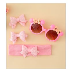 Babyhug Hair Accessories & Sunglasses Combo Set with Bow Applique - Pink