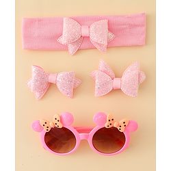 Babyhug Hair Accessories & Sunglasses Combo Set with Bow Applique - Pink