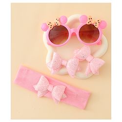 Babyhug Hair Accessories & Sunglasses Combo Set with Bow Applique - Pink
