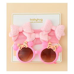 Babyhug Hair Accessories & Sunglasses Combo Set with Bow Applique - Pink