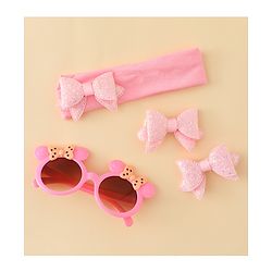 Babyhug Hair Accessories & Sunglasses Combo Set with Bow Applique - Pink