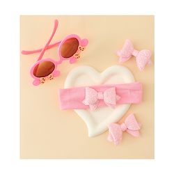 Babyhug Hair Accessories & Sunglasses Combo Set with Bow Applique - Pink