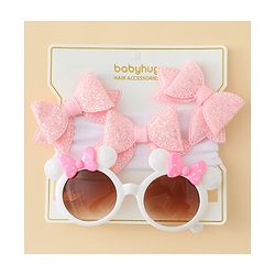 Babyhug Hair Accessories & Sunglasses Combo Set with Bow Applique - Pink