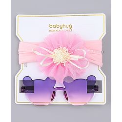 Babyhug Headband with Floral Applique  & Sunglasses Combo Set- Pink & Purple