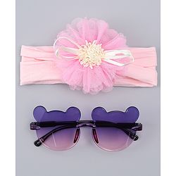 Babyhug Headband with Floral Applique  & Sunglasses Combo Set- Pink & Purple