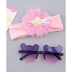 Babyhug Headband with Floral Applique  & Sunglasses Combo Set- Pink & Purple