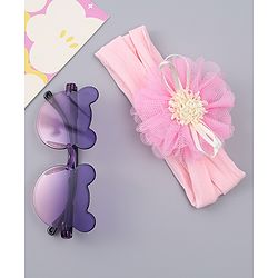 Babyhug Headband with Floral Applique  & Sunglasses Combo Set- Pink & Purple