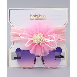 Babyhug Headband with Floral Applique  & Sunglasses Combo Set- Pink & Purple