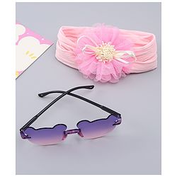 Babyhug Headband with Floral Applique  & Sunglasses Combo Set- Pink & Purple