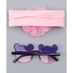 Babyhug Headband with Floral Applique  & Sunglasses Combo Set- Pink & Purple